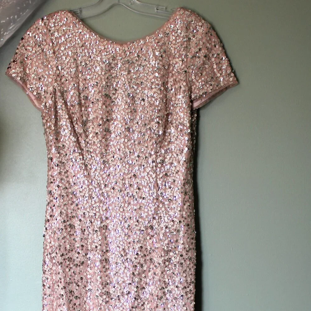 Gold / Beige Sequin, Floor Length, Short Sleeve Dress - Picture 1 of 7